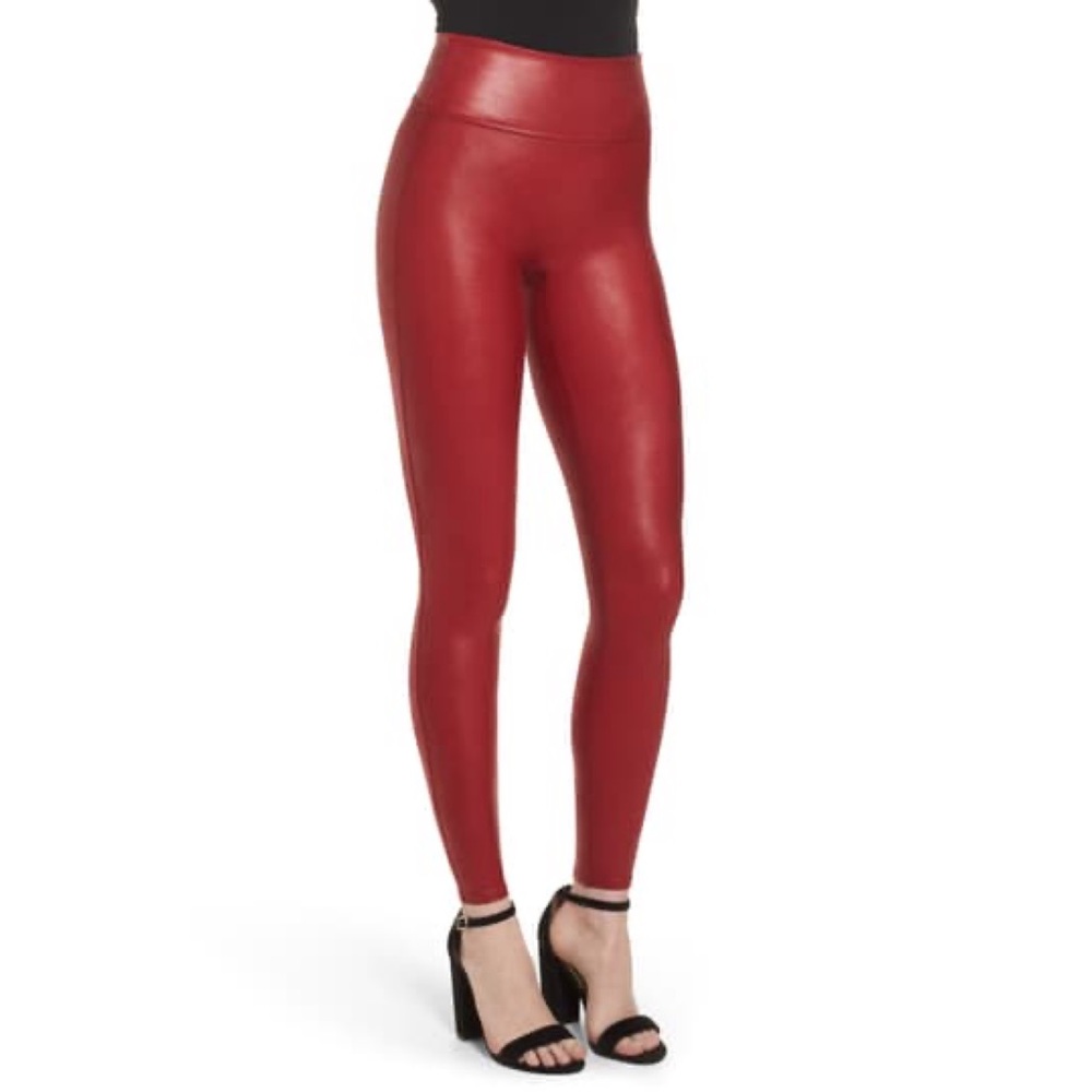 Spanx Faux Leather Leggings in Color Crimson
